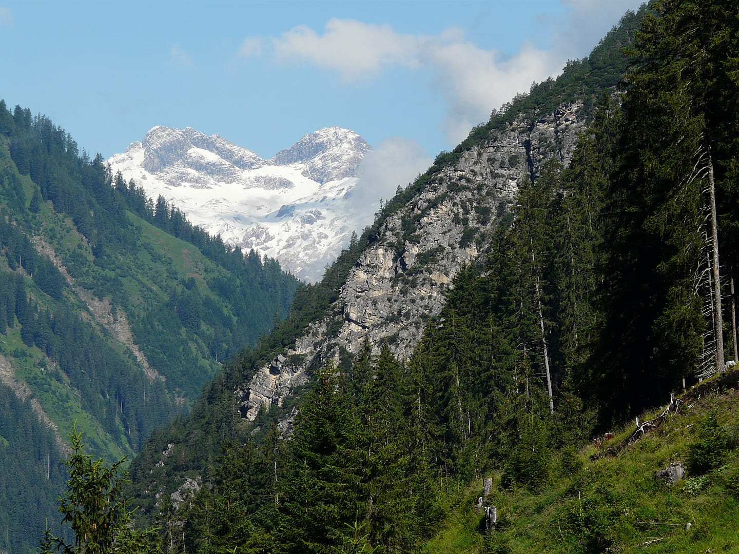 Blick von Madau auf den Heibronner Weg in den Allgäuer Alpen